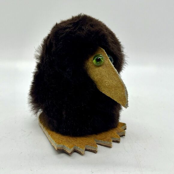 Fur & Leather Bird Animal Made in Poland 3” Vintage Green Eyes - Picture 3 of 6